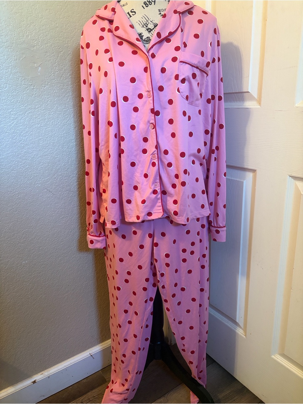 kate spade Pink Pajama Set with Red Polka Dots
